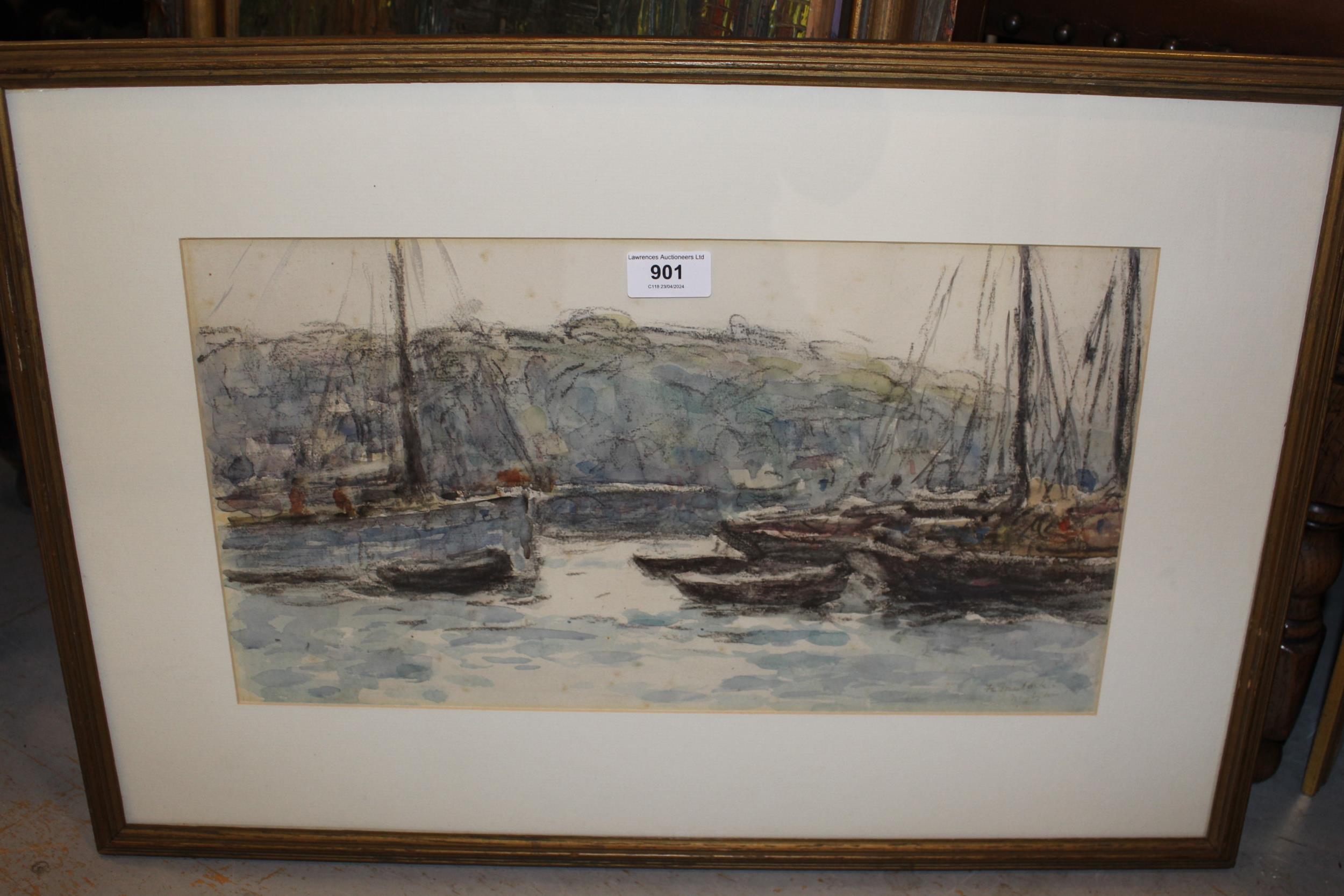 Frederick Charles Mulock, signed impressionist style watercolour and charcoal, inscribed ' Newlyn ', - Image 2 of 2