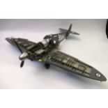 Scratch built metal and painted wooden model of a Spitfire, 70cm wing span