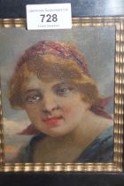 Pallya Celesztin (Hungarian), oil on wooden panel, portrait of a lady, 13 x 10cm, gilt framed