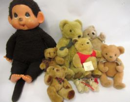 Box containing a quantity of various 20th Century teddies including a small ' Winnie the Pooh '
