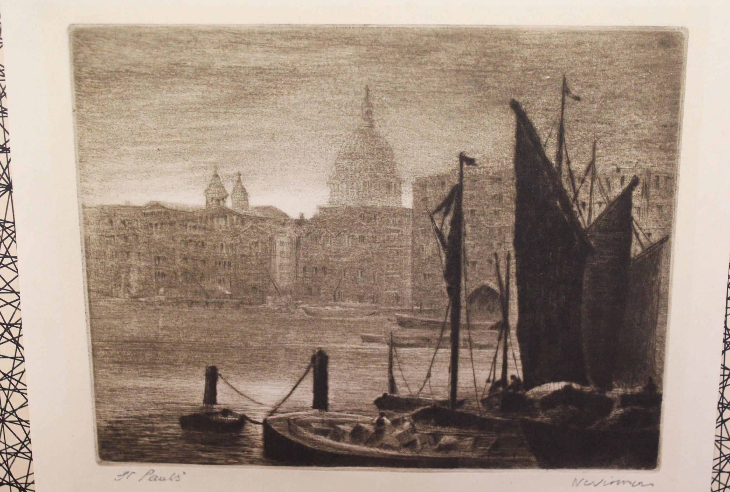 Unframed etching, The Thames near St. Pauls, indistinctly signed, 27 x 25cm, including margins - Image 2 of 3