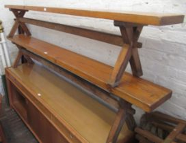 Pair of mid 20th Century pine school benches, each with a plank top on X-frame supports with