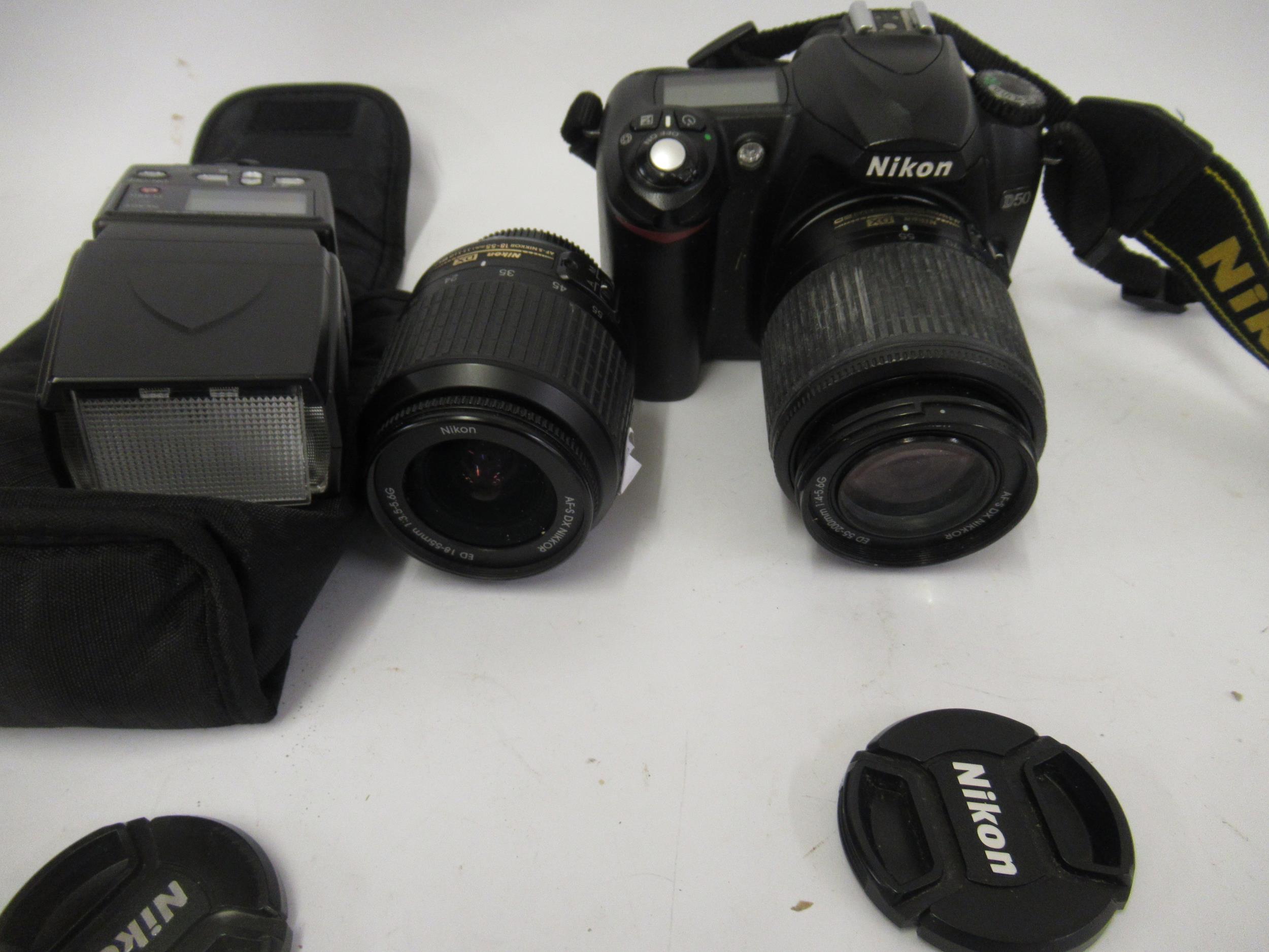 Nikon D50 camera with two lenses and accessories