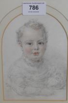 Pencil and coloured crayon, half length portrait of a child, signed with initials W.C. and dated
