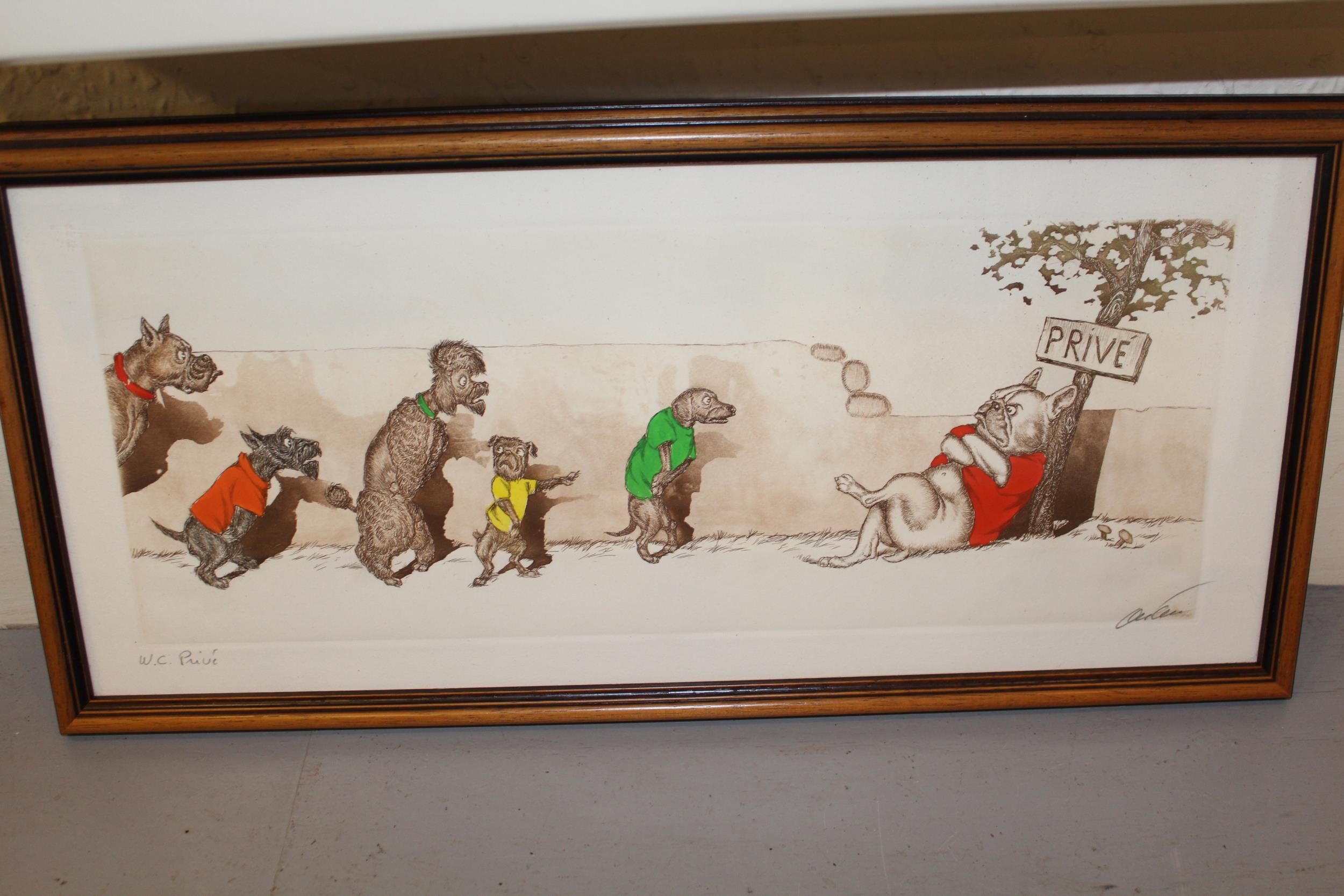 Boris Oklein, group of five various coloured etchings, caricatures of dogs, signed by the artist, - Image 5 of 6