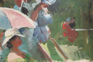 Sheree Valentine Daines oil sketch on board, figure study ' Henley ', bearing label verso, 15 x 21cm