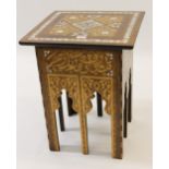 19th Century Liberty type square occasional table, with mother of pearl and hardwood inlays,