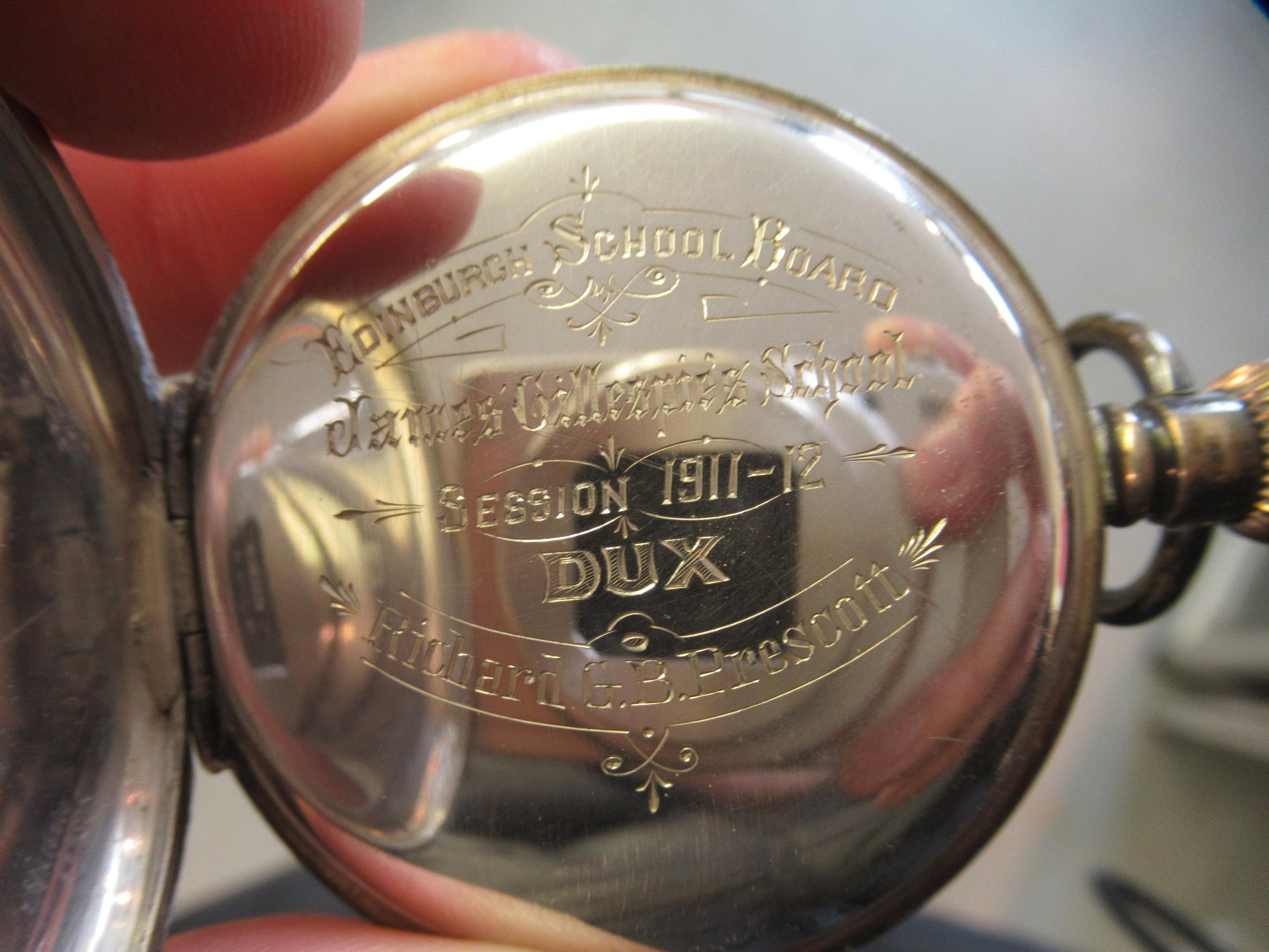 Birmingham silver cased half hunter pocket watch, with blue enamelled cover and enamel dial with - Image 3 of 4