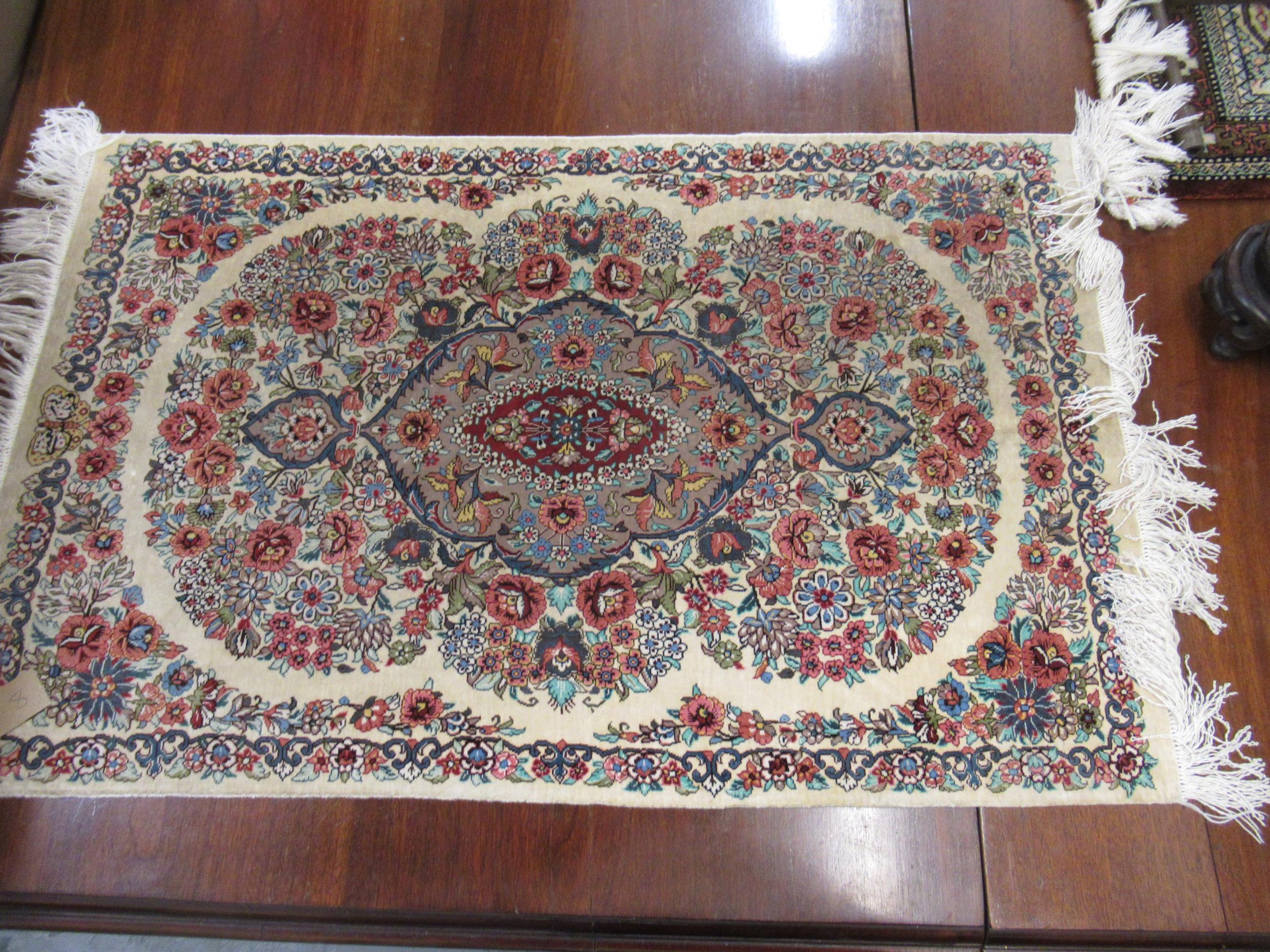 Modern oriental silk rug with a lobed medallion and all-over stylised floral design on an ivory - Image 2 of 10