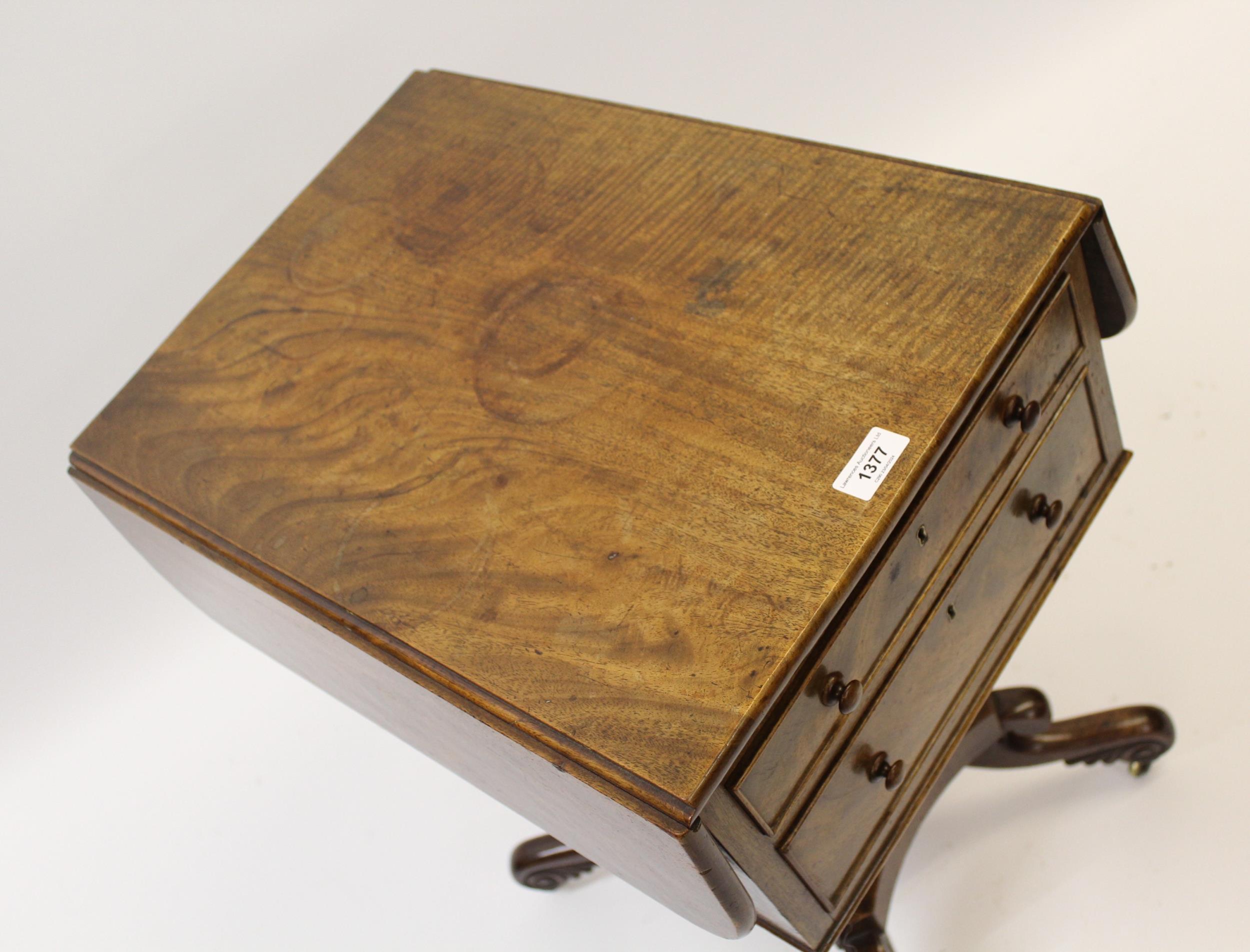 19th Century mahogany drop-leaf table having two drawers with knob handles and opposing dummy drawer - Image 2 of 2