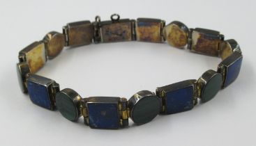 Acleoni silver gilt bracelet set lapis lazuli and malachite