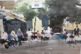 John Yardley, pair of signed watercolours, café scene and street scene with figures, signed, gilt