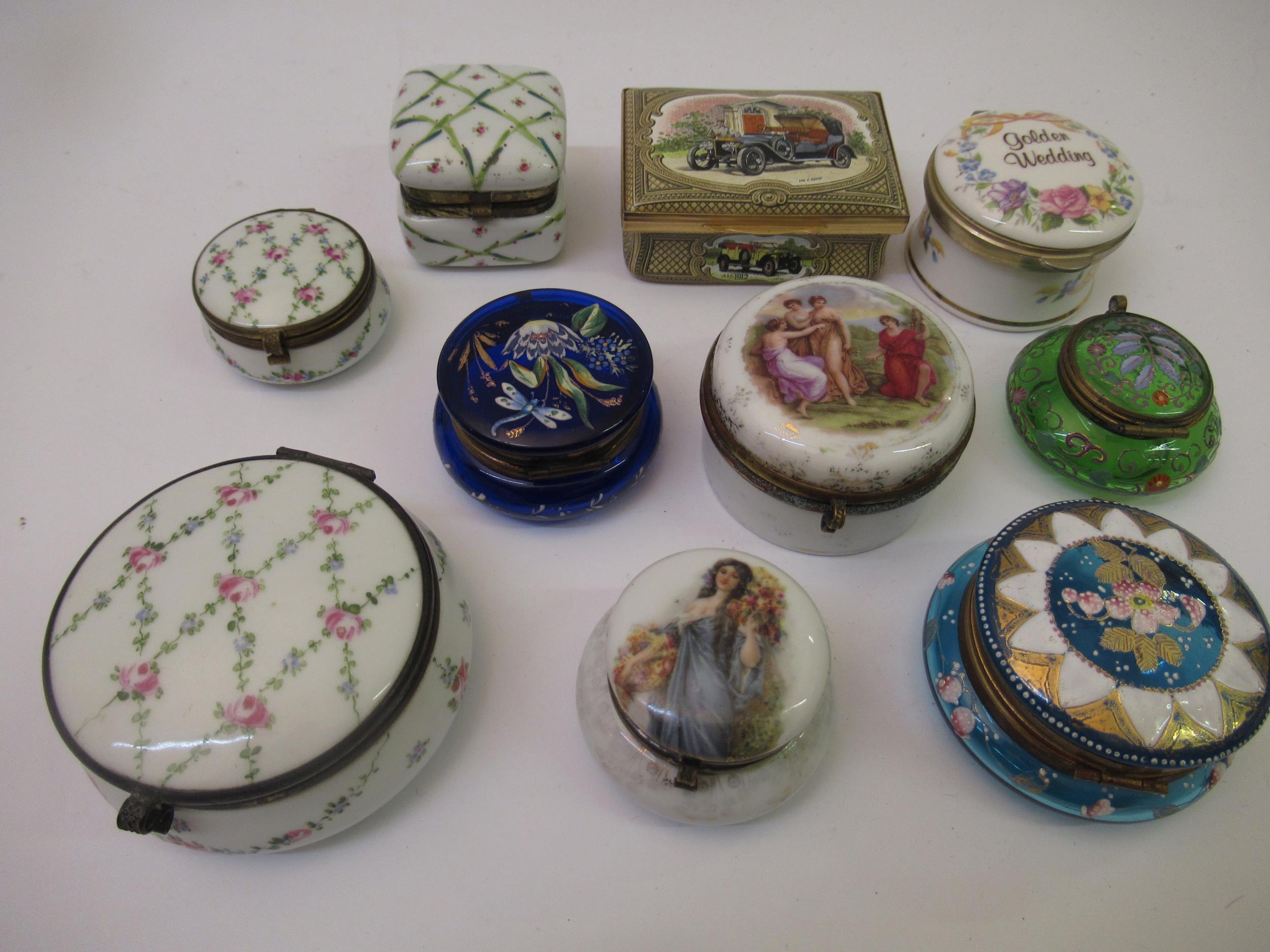 Collection of various Limoges and other enamel trinket boxes