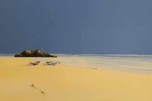 John Horsewell, 20th Century oil on canvas, beach scene with beached rowing boats, signed, 80cm