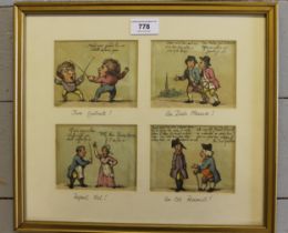 Group of four caricature prints, after Gilray, in a single frame, together with five other similar