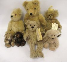 Group of seven various modern miniature and other plush articulated teddy bears, various makes