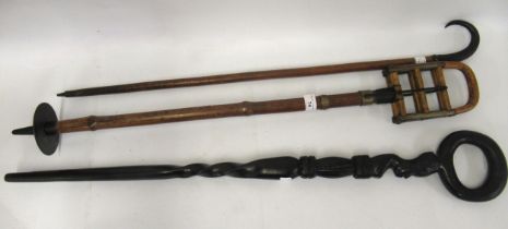 19th Century bamboo shooting stick, Black Forest walking stick with deer horn handle and an