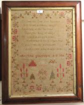 19th Century maplewood framed sampler, worked by Martha Gascoyn 1856, 58 x 42cm Some damages as