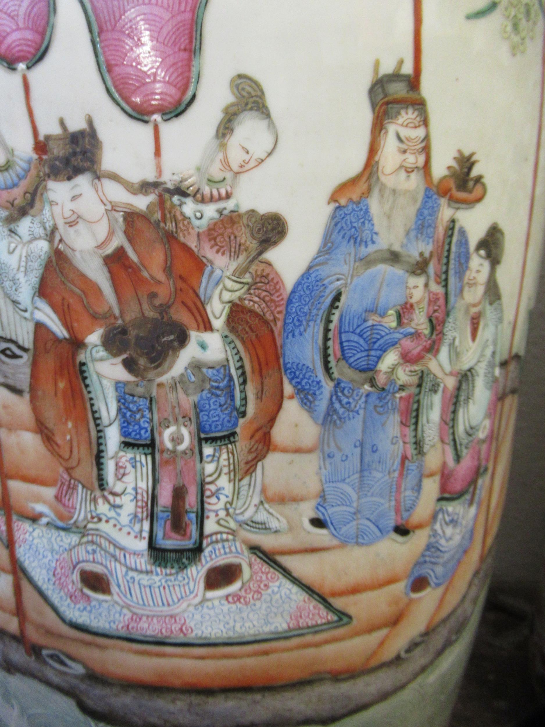 Large 19th Century Chinese famille rose baluster form vase decorated with a continuous scene of - Image 12 of 16