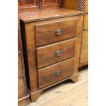 Victorian mahogany straight front chest, the moulded top above three drawers with oval brass handles