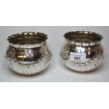 Pair of London silver bowls with floral swag decoration, stamped ' Snow & Ashworth, Harrogate ',