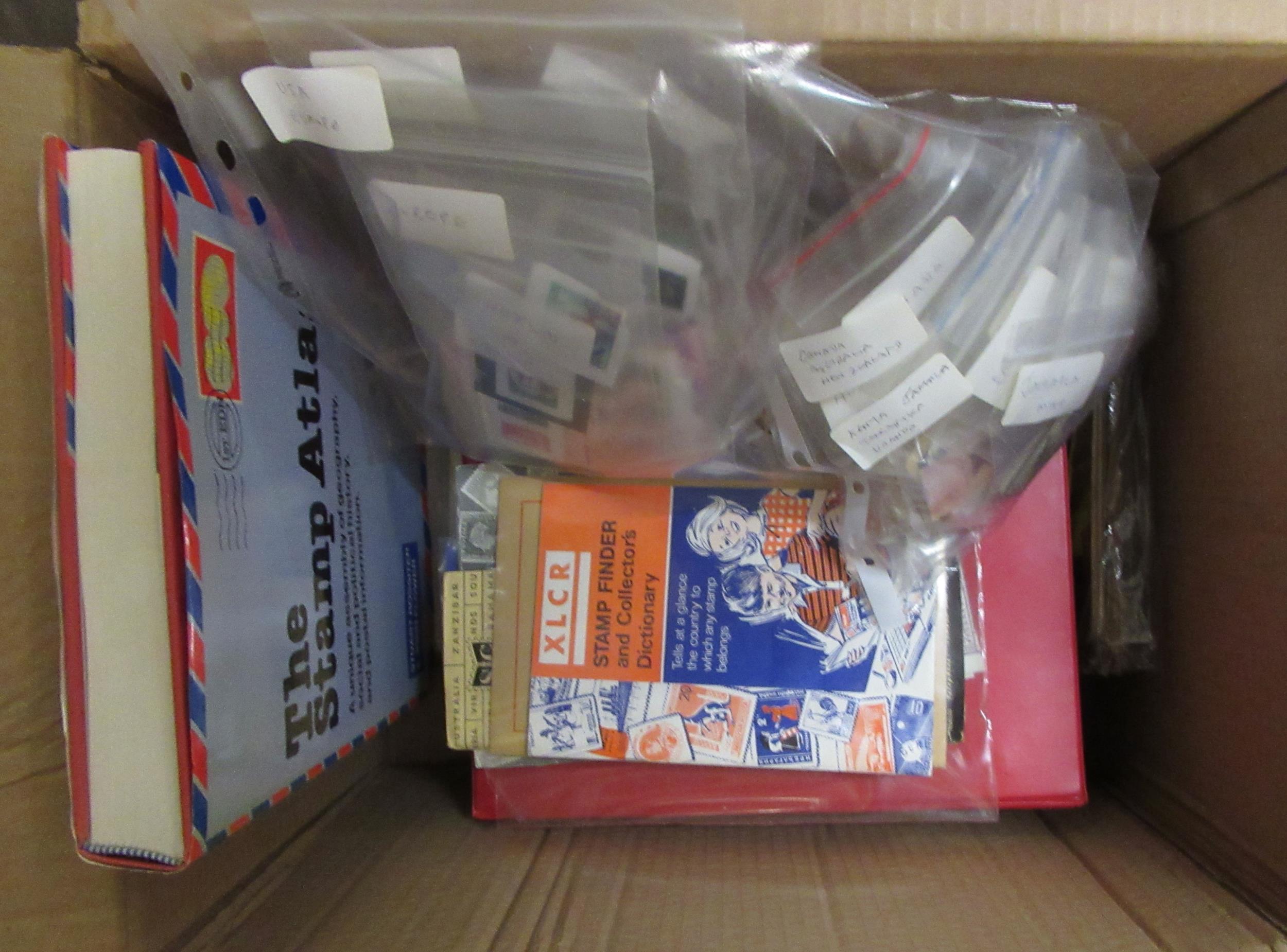 Box containing a World and Commonwealth stamp collection, in various albums and loose