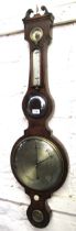 George III mahogany line inlaid wheel barometer, inscribed ' Zambra, Saffron Walden ', with silvered