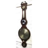 George III mahogany line inlaid wheel barometer, inscribed ' Zambra, Saffron Walden ', with silvered