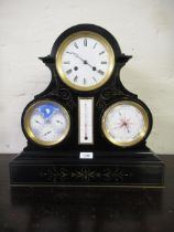 19th Century French black slate triple dial perpetual calendar clock, the primary dial with Roman