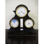 19th Century French black slate triple dial perpetual calendar clock, the primary dial with Roman