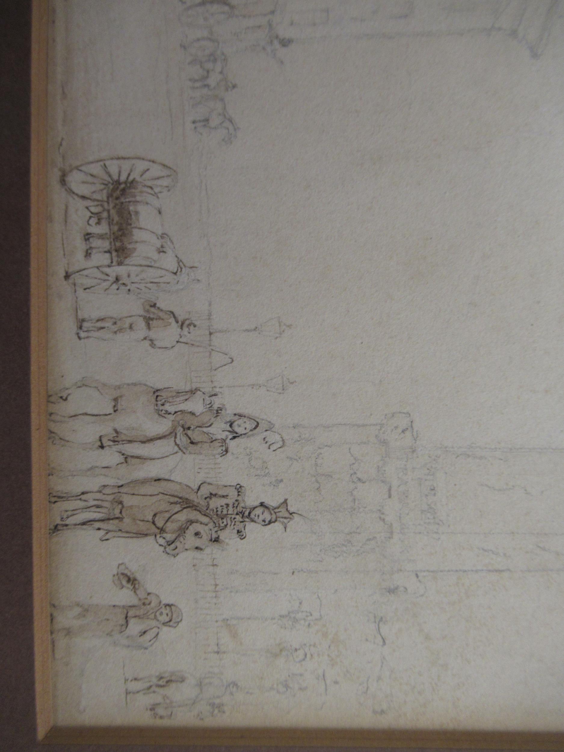 Early 19th century ink and pencil, inscribed verso ' Post Office and Nelsons Pillar ', Dublin - Image 8 of 9