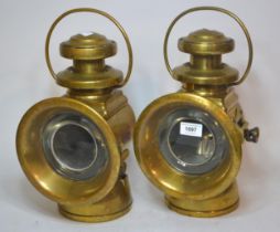 Pair of Lucas ' King of the Road ' brass car lamps, 32cm high excluding the loop