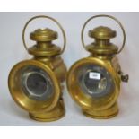 Pair of Lucas ' King of the Road ' brass car lamps, 32cm high excluding the loop