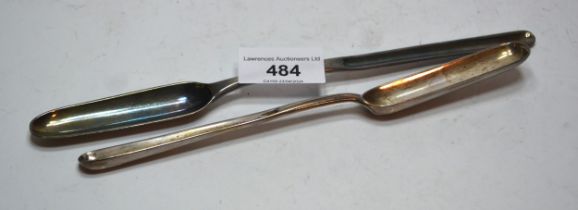 Late George III silver marrow scoop, London 1819, together with another, London 1805, 3oz t