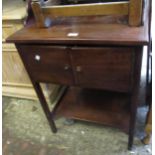 Small mahogany washstand with a galleried top above two doors on square cut supports with undertier,