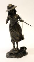 Sherree Valentine Daines, dark patinated bronze figure of a girl holding a fishing net, , No. 135 of