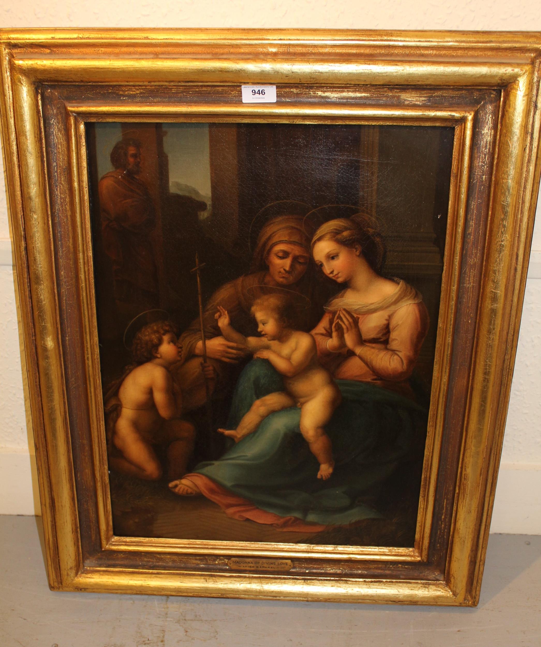 After Raphael, 18th / 19th Century oil on canvas, ' The Madonna Del Divino Amore ', 59 x 43cm, - Image 2 of 3