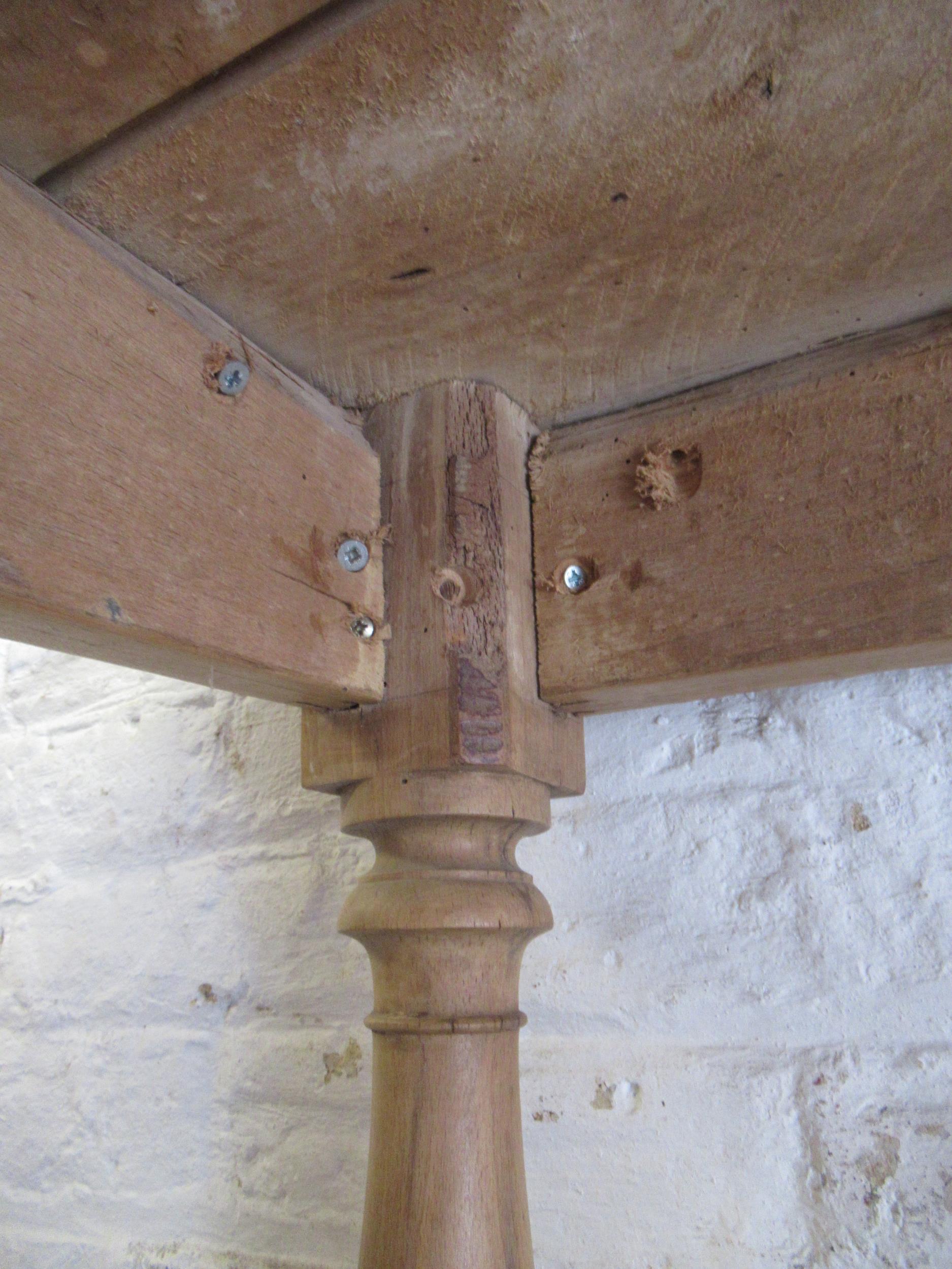 19th Century French polished pine serving table, raised on turned supports, 195 x 53 x 72cm high - Image 7 of 12