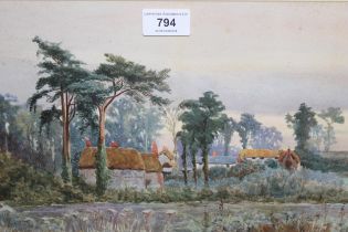 Karl Hefner, watercolour, cottages in a landscape, signed, 21 x 35cm, gilt framed