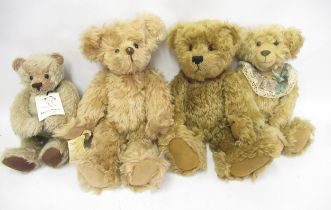 Group of four modern good quality plush teddy bears by My Kinda Bear, Affable Bears, Bearability and