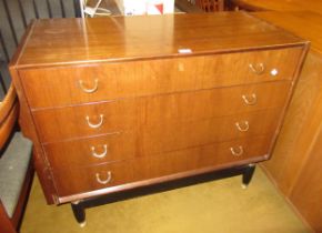 Early G Plan teak Librenza chest of four long drawers on shaped ebonised supports, 79cm high x