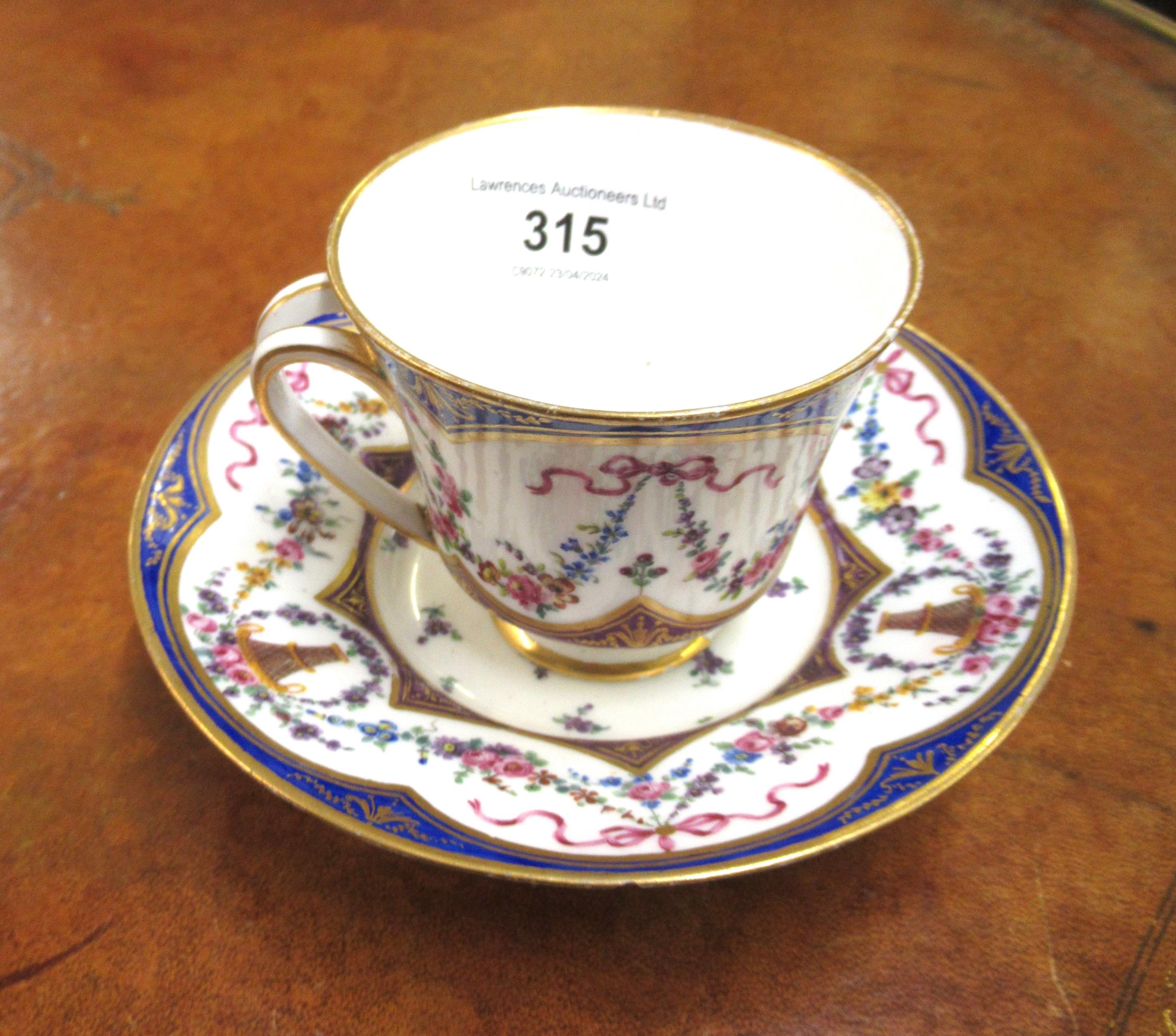 Sevres porcelain cabinet cup and saucer with floral and swag decoration Various chips, as shown in - Image 2 of 13