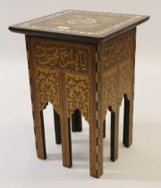 19th Century Liberty type square mother of pearl and inlaid occasional table, with Arabic