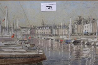 Attributed to Joe Constantine, pastel view of Vannes Marina, unsigned, 19 x 28cm, gilt framed