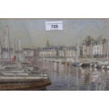 Attributed to Joe Constantine, pastel view of Vannes Marina, unsigned, 19 x 28cm, gilt framed