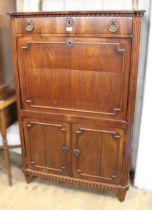 19th Century French mahogany escritoire with a single drawer above a fall front enclosing fitted