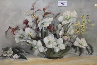 Mary Ellen Haward, watercolour, still life of flowers, signed, 34 x 53cm, gilt framed