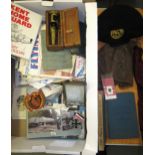 Box containing a quantity of military related items including pilot's log books with entries,