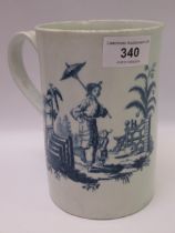 18th Century Worcester La Peche and La Promenade Chinoiserie pattern blue and white mug, hatched