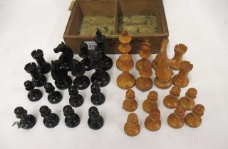Staunton pattern boxwood and ebony chess set, height of King 3.75in These are not weighted.